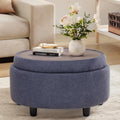 Round Blue Fabric Storage Ottoman with Tray Lid