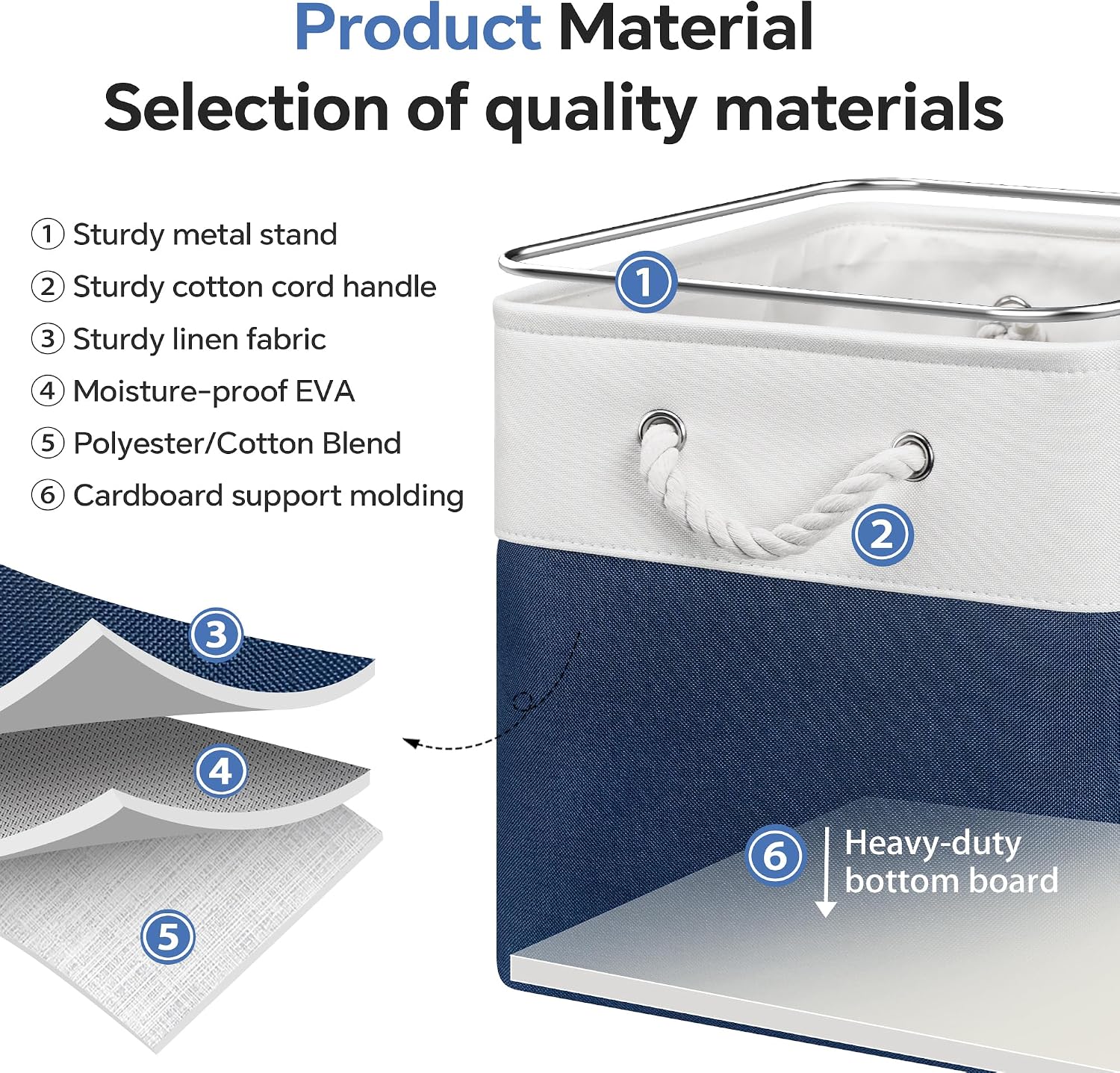 6 White Navy Fabric Storage Cubes