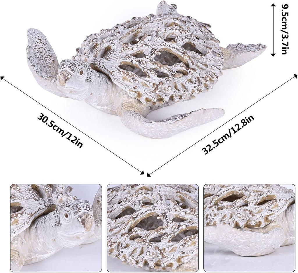 Coral Turtle Sandstone White Coastal Figurine