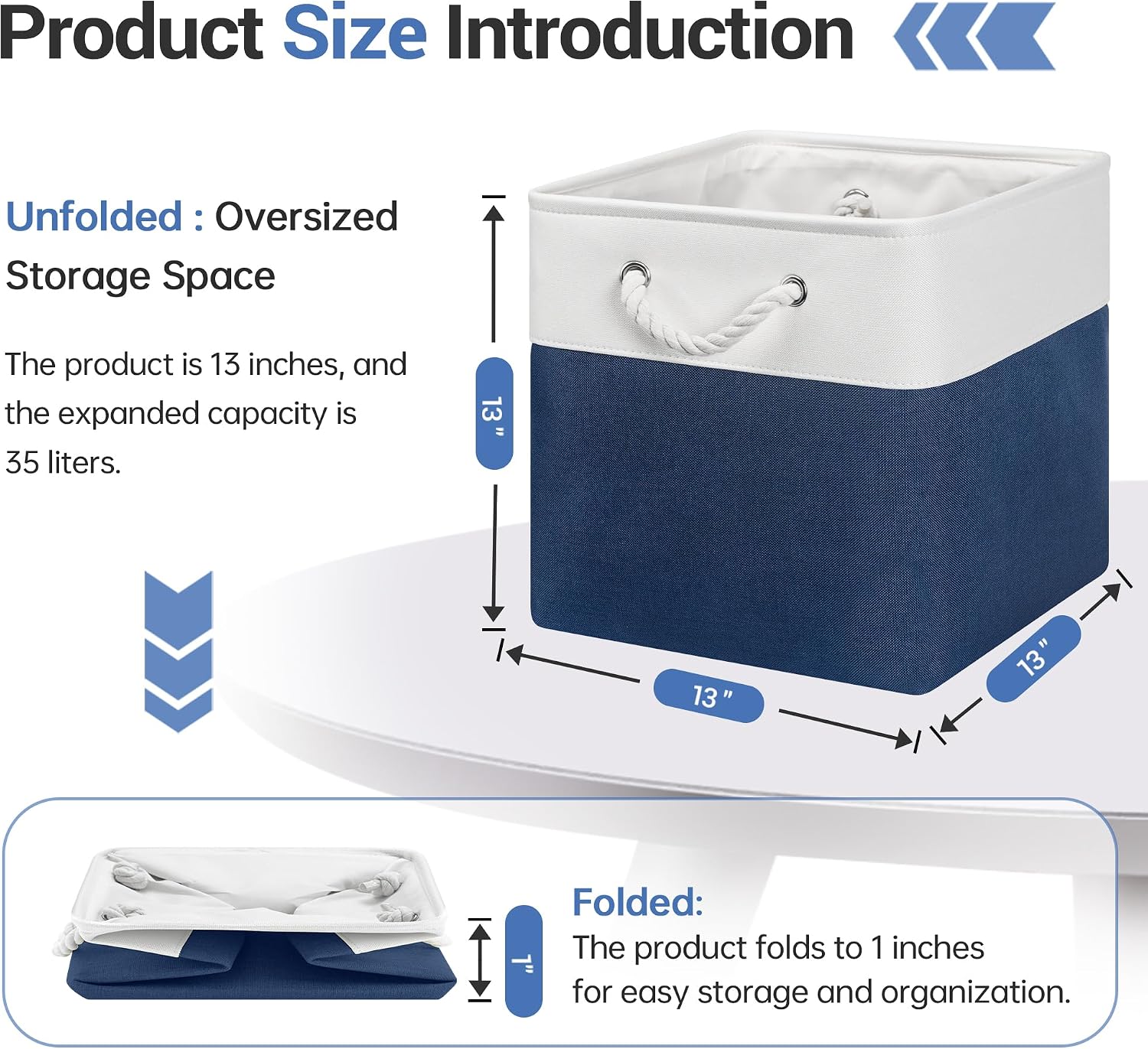 6 White Navy Fabric Storage Cubes