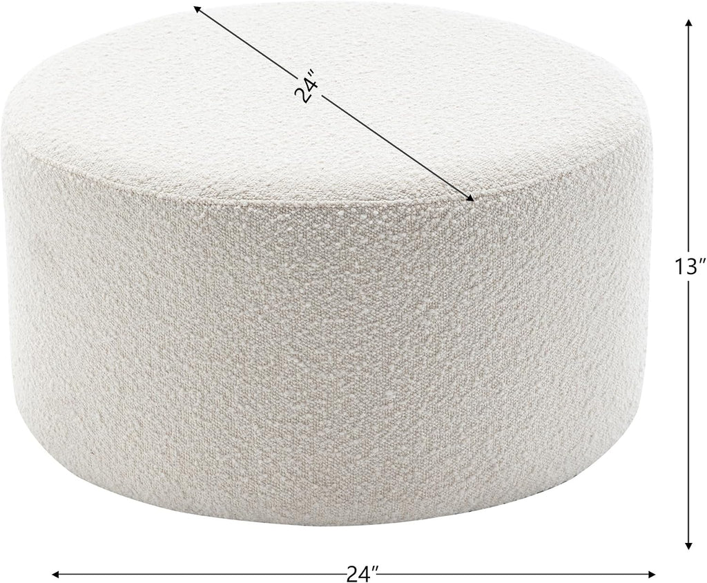 24" Round Boucle Upholstered Ottoman