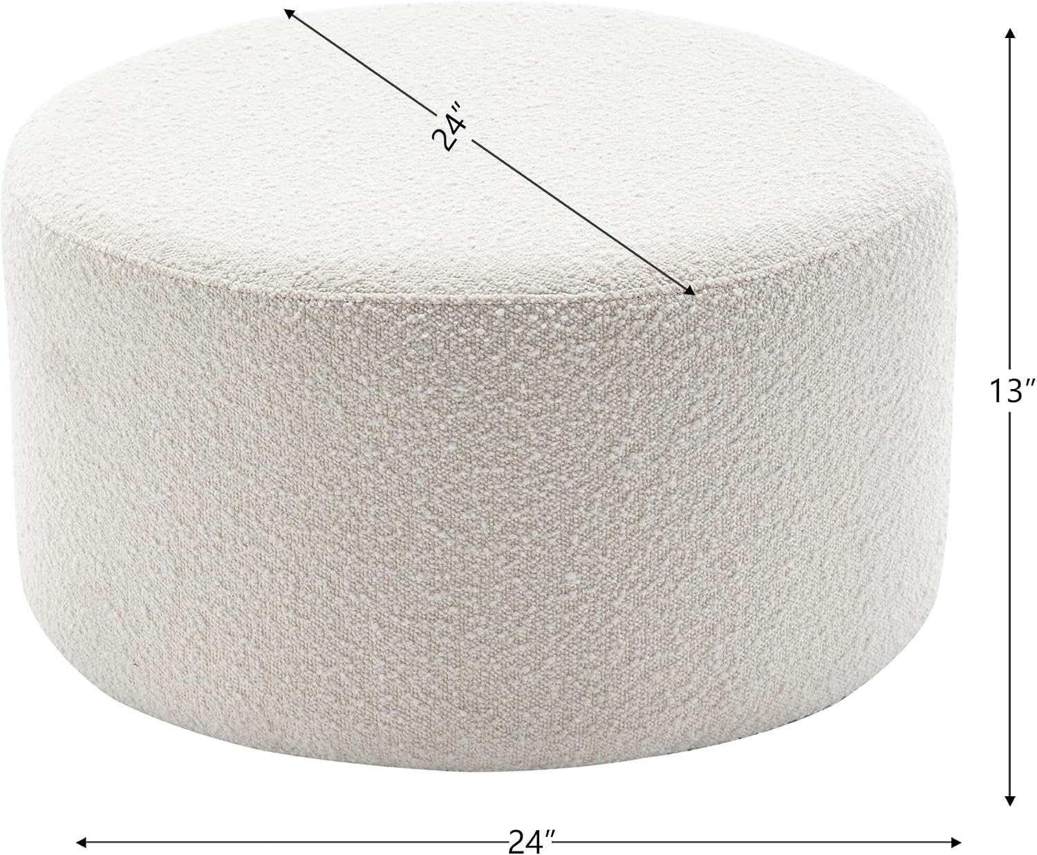 24" Round Boucle Upholstered Ottoman