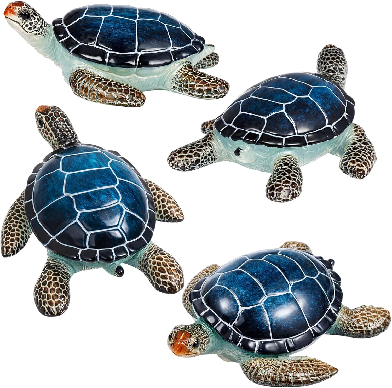 4 Blue Sea Turtle Decor Statues