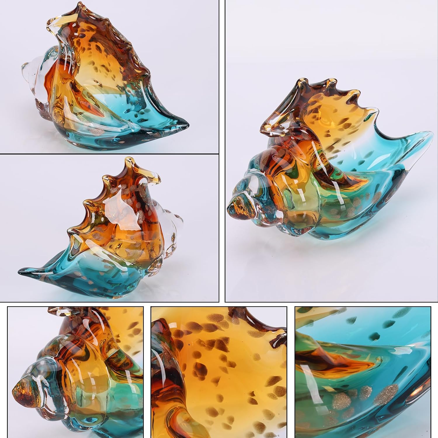 Hand Blown Green Sea Glass Conch Shell Coastal Figurine