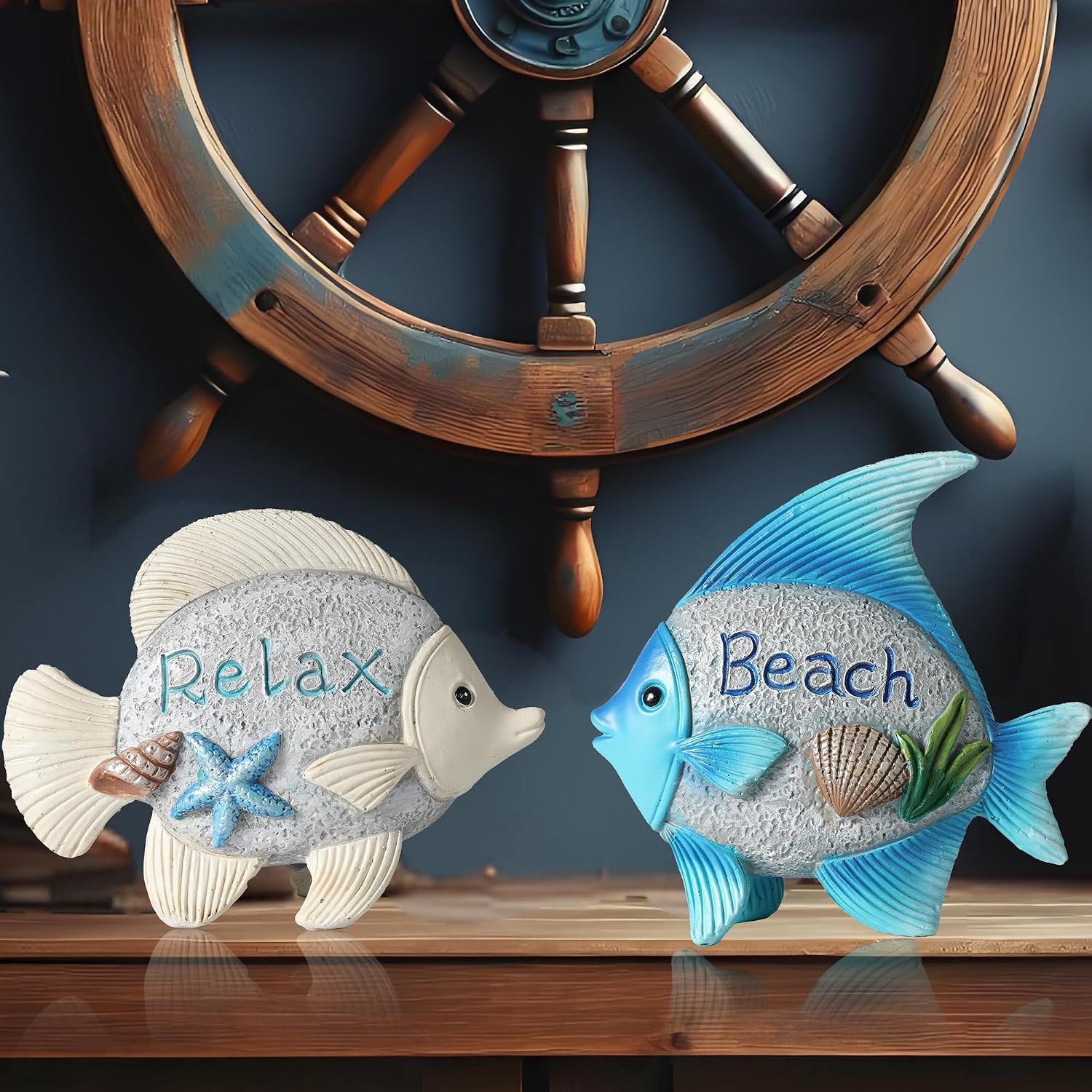Set of 2 4.4'' Resin Fish Coastal Figurines