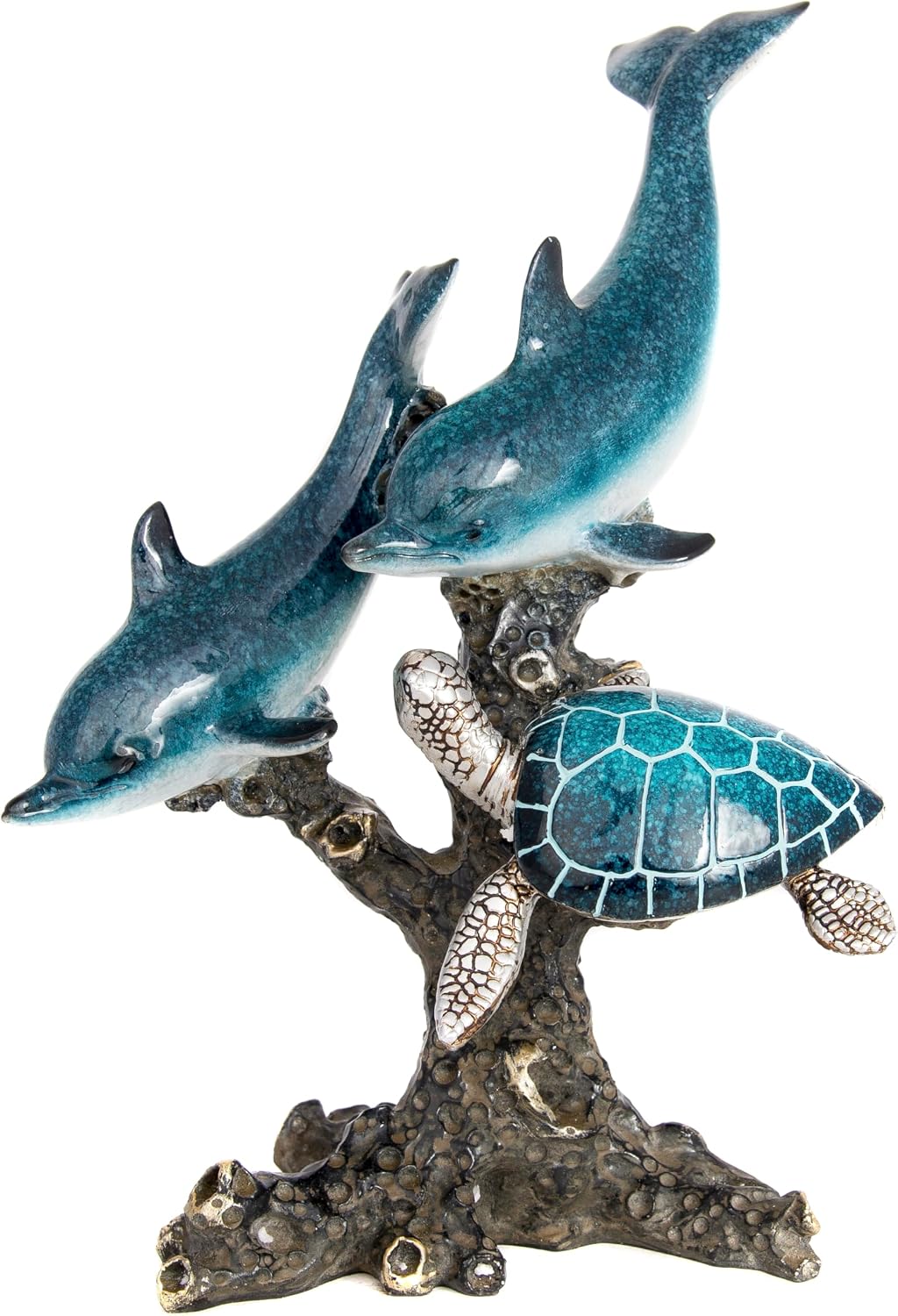 10.75x9.5" Dolphin & Turtle Coral Reef Figurine