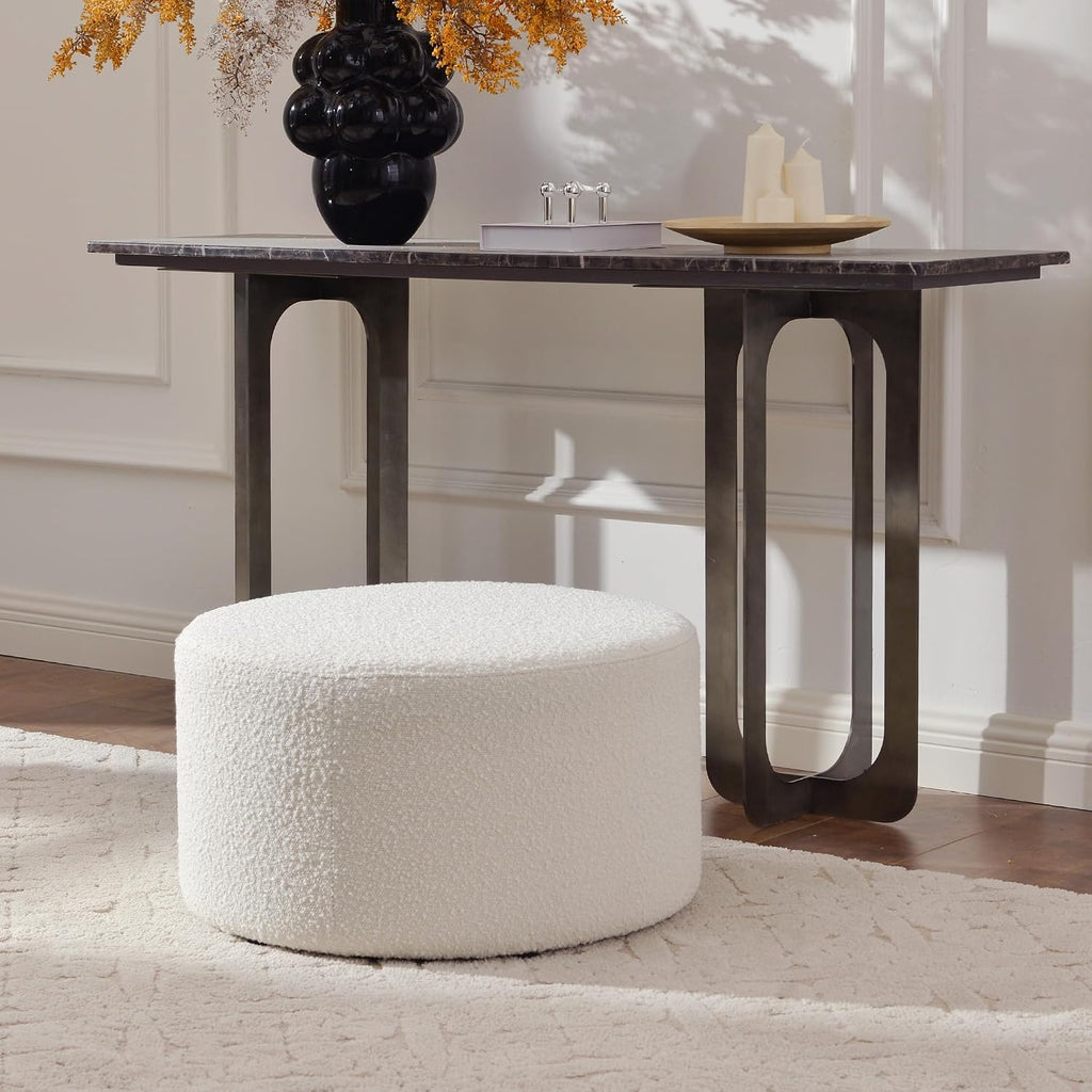 24" Round Boucle Upholstered Ottoman
