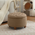 24" Brown Tufted Round Storage Ottoman