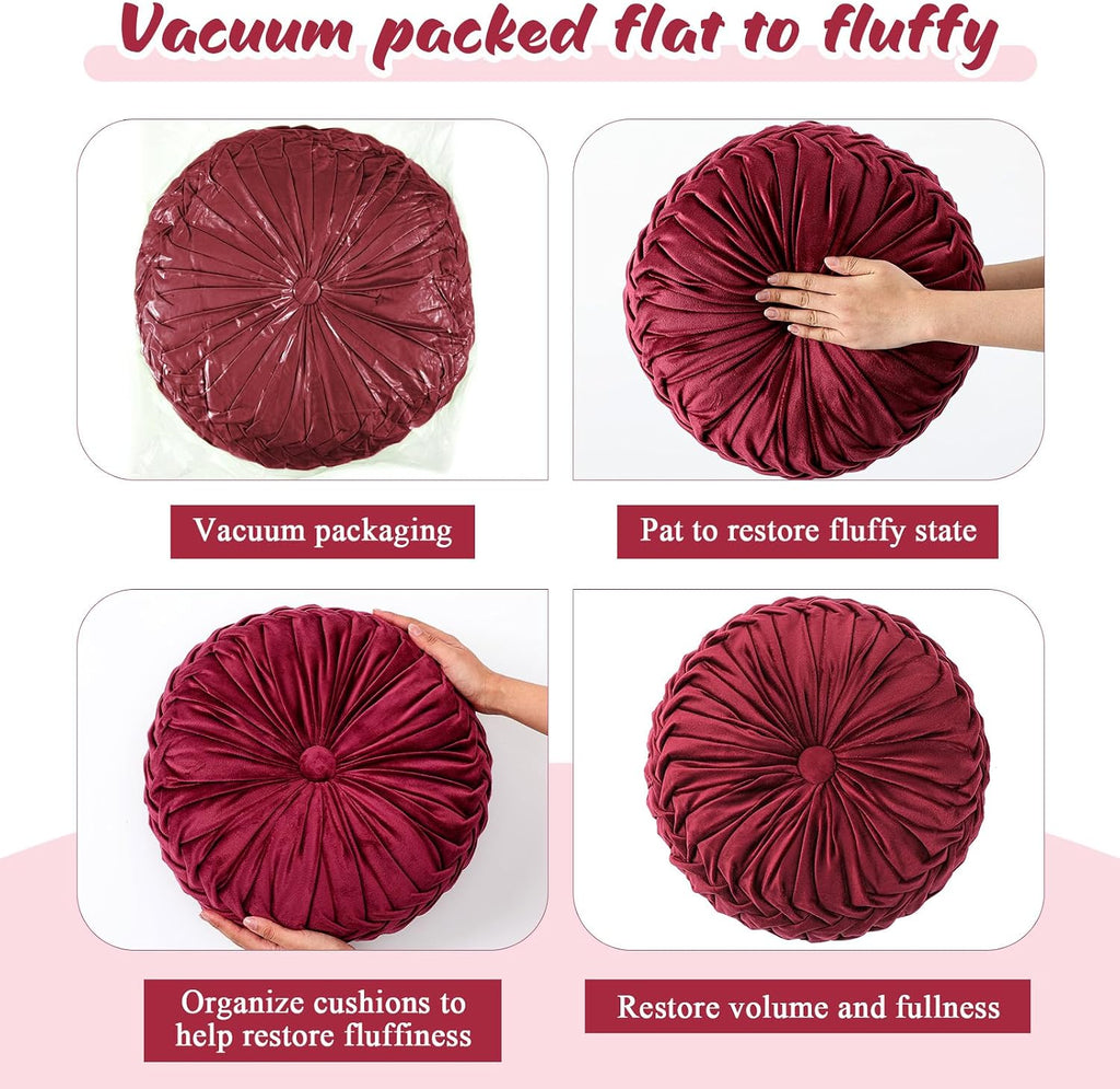 Wine Red Pleated Velvet Pumpkin Pillows 2 Pack