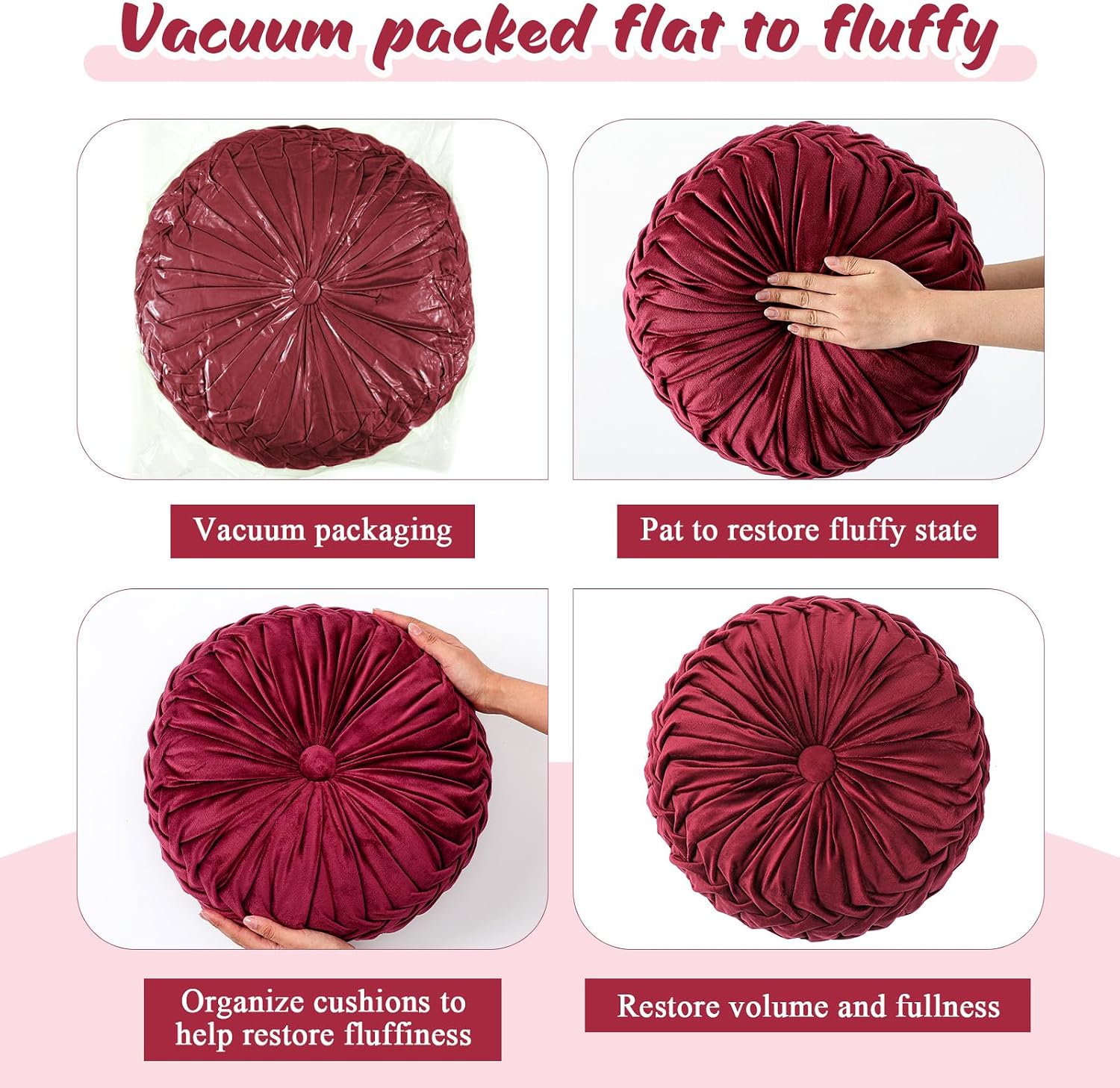 Wine Red Pleated Velvet Pumpkin Pillows 2 Pack