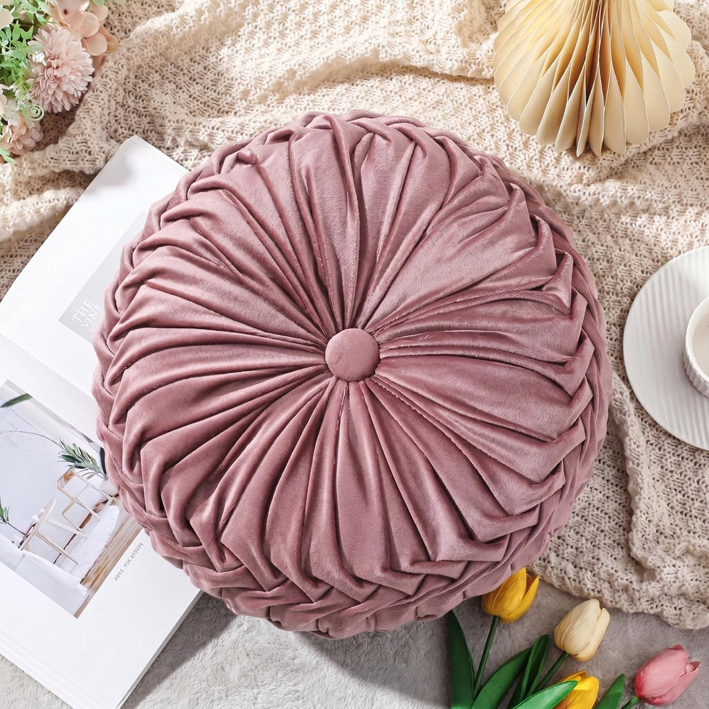 Dusty Rose Pleated Velvet Pumpkin Pillows 2 Pack