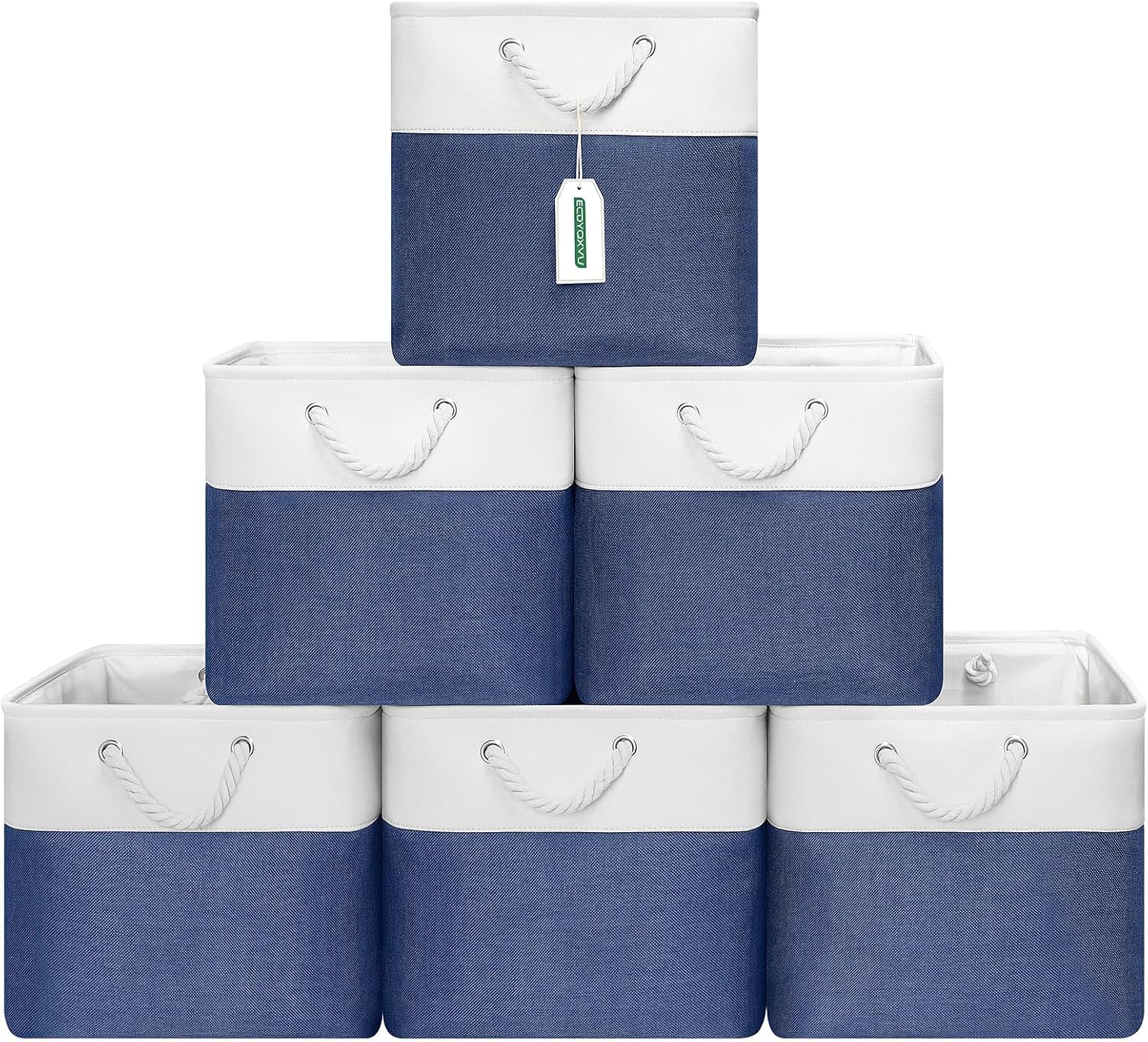 6 White Navy Fabric Storage Cubes
