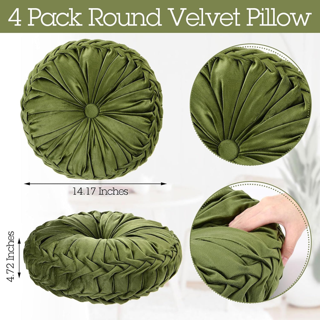 Olive Green Velvet Pumpkin Pillows 4 Pack