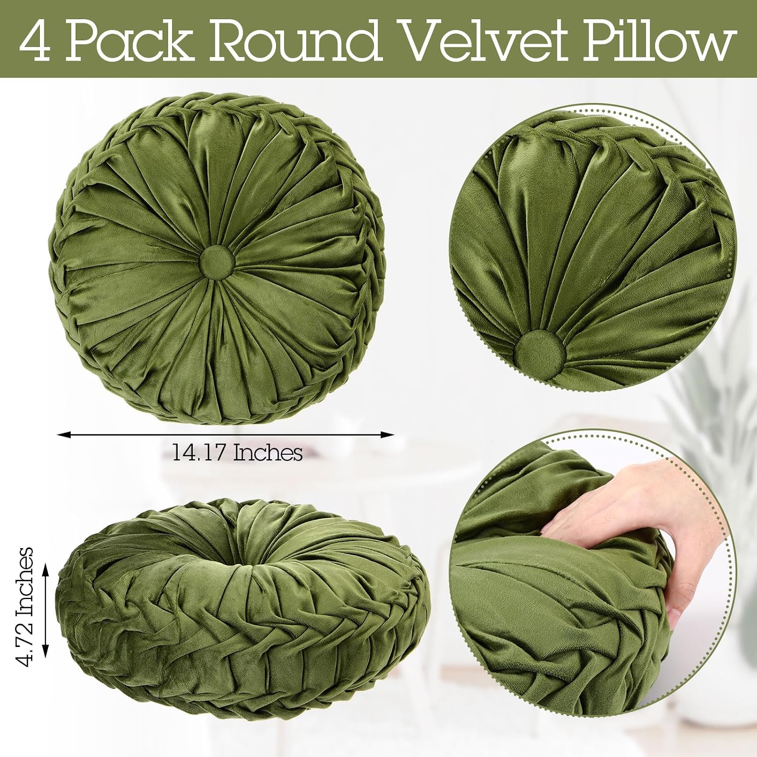 Olive Green Velvet Pumpkin Pillows 4 Pack