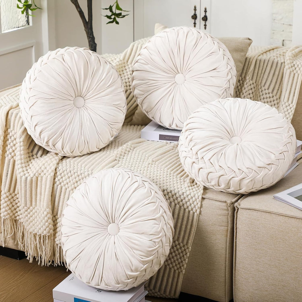Ivory Velvet Pumpkin Pillows 4 Pack