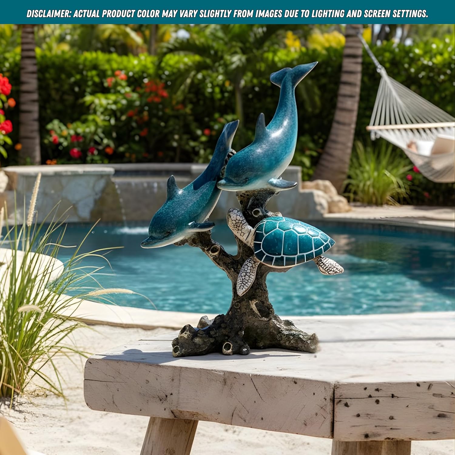10.75x9.5" Dolphin & Turtle Coral Reef Figurine