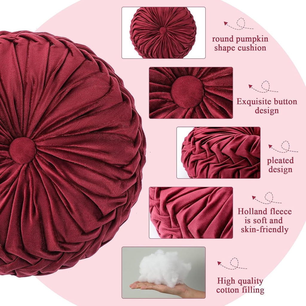 Wine Red Pleated Velvet Pumpkin Pillows 2 Pack
