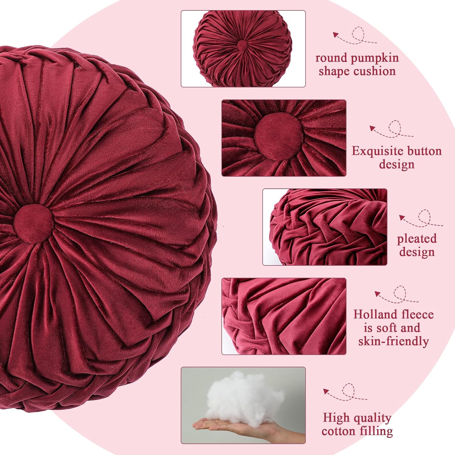 Wine Red Pleated Velvet Pumpkin Pillows 2 Pack