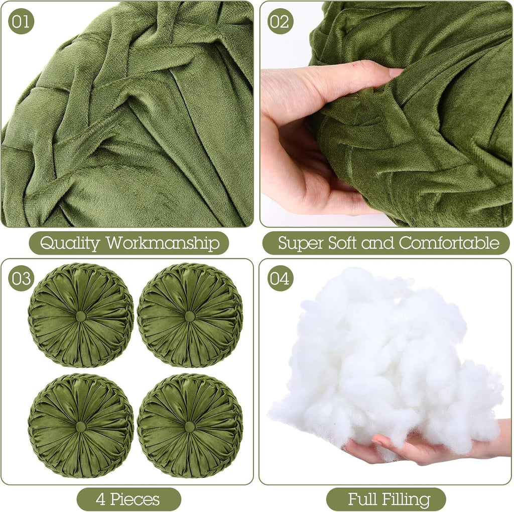 Olive Green Velvet Pumpkin Pillows 4 Pack