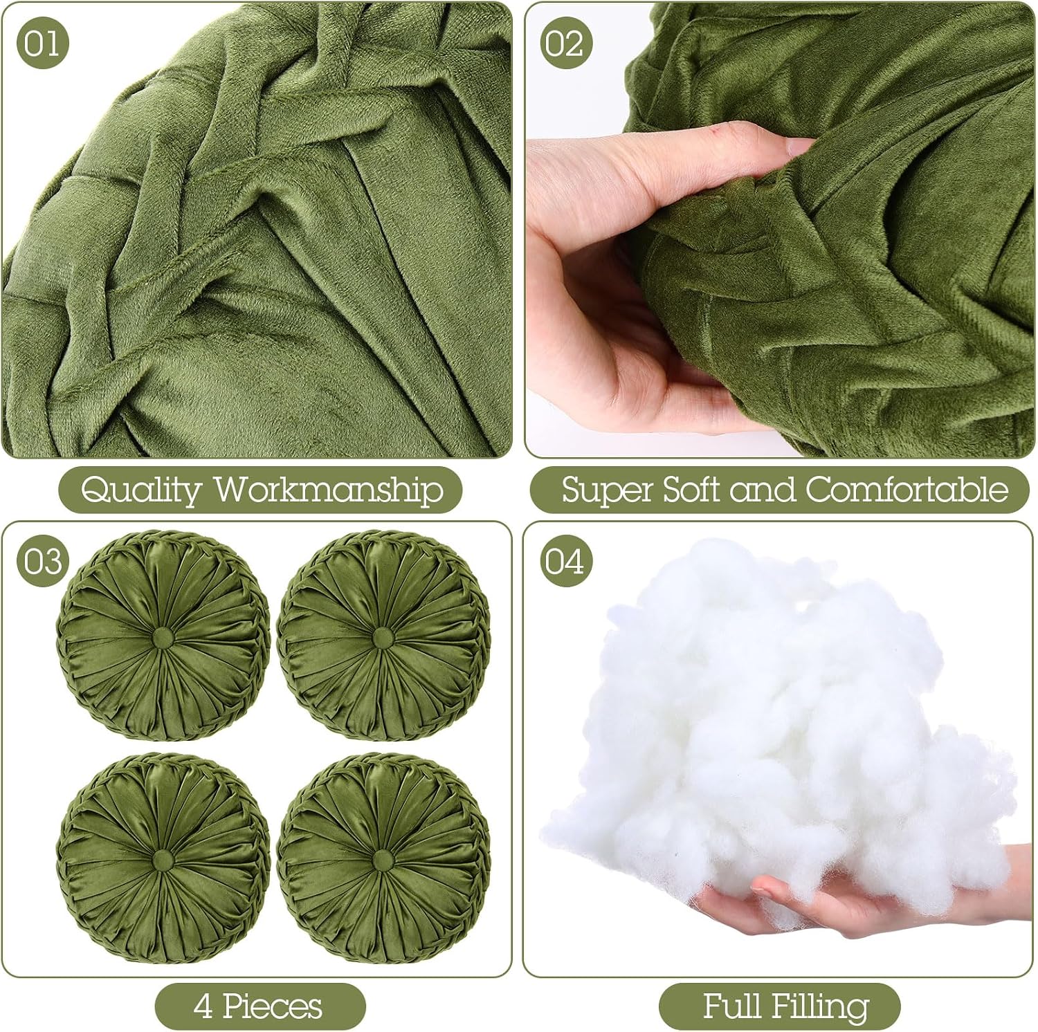 Olive Green Velvet Pumpkin Pillows 4 Pack