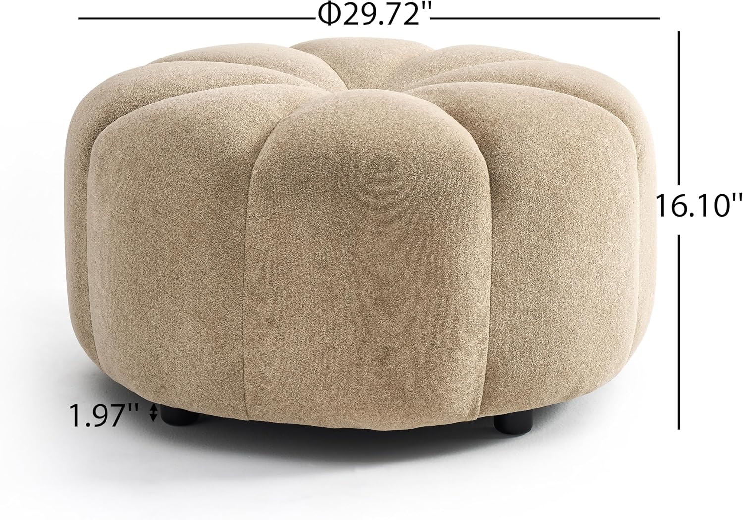Round Beige Velvet Ottoman Coffee Table