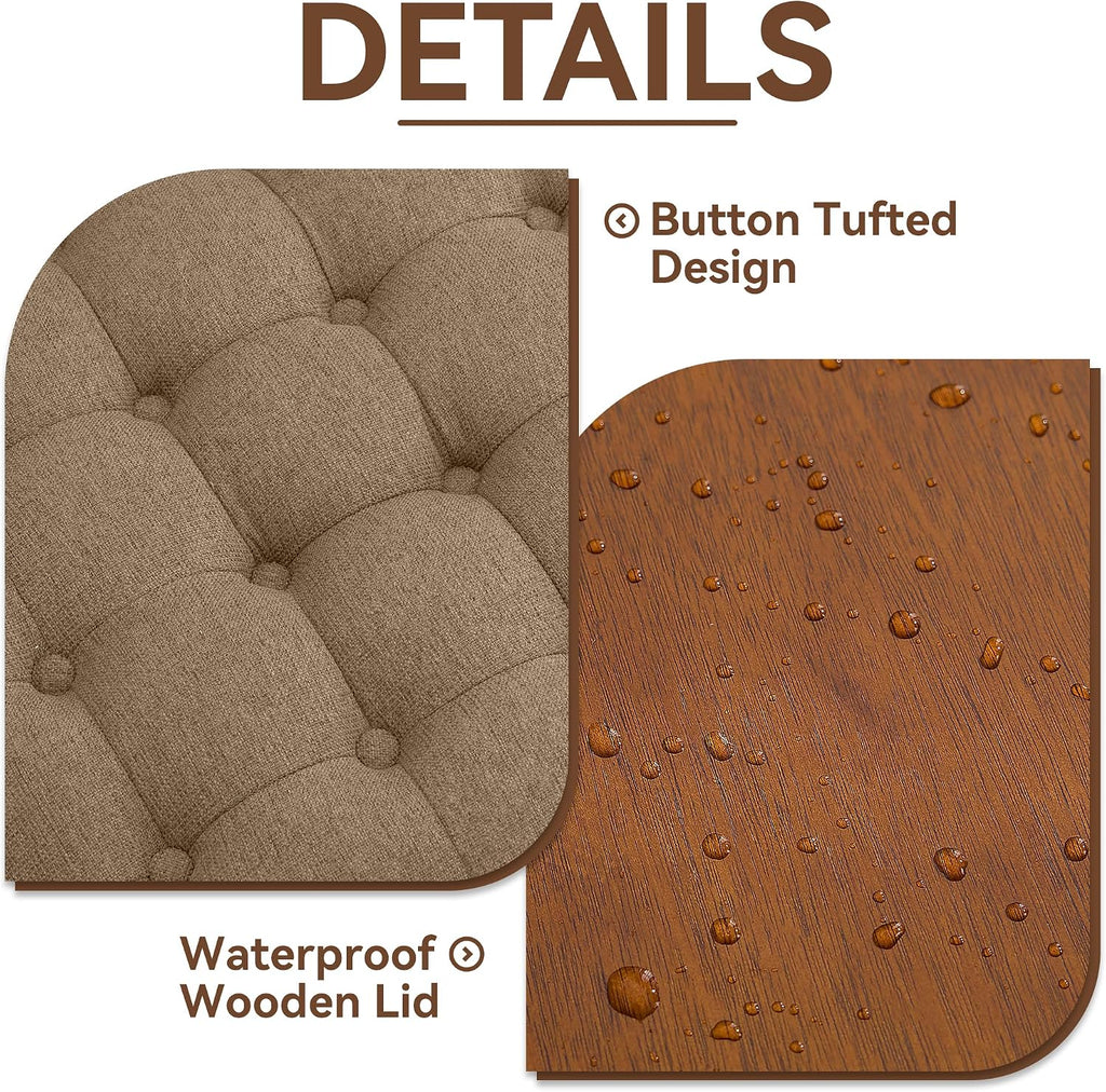 24" Brown Tufted Round Storage Ottoman