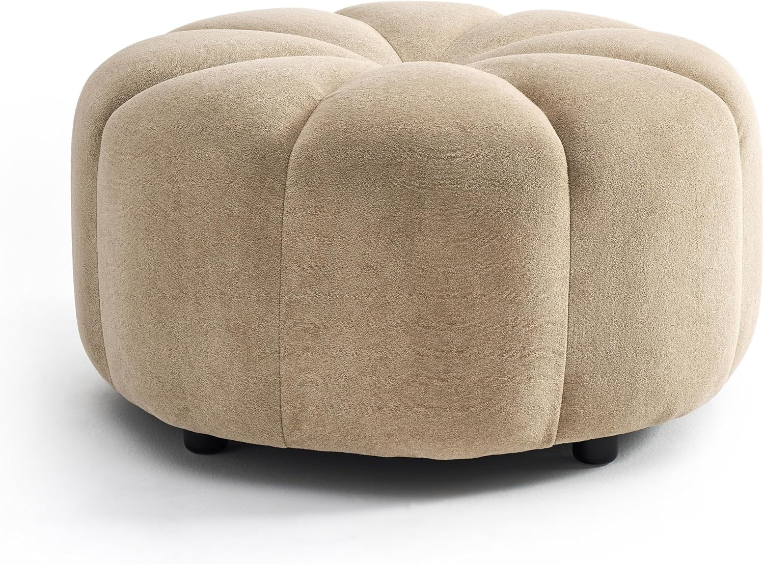 Round Beige Velvet Ottoman Coffee Table