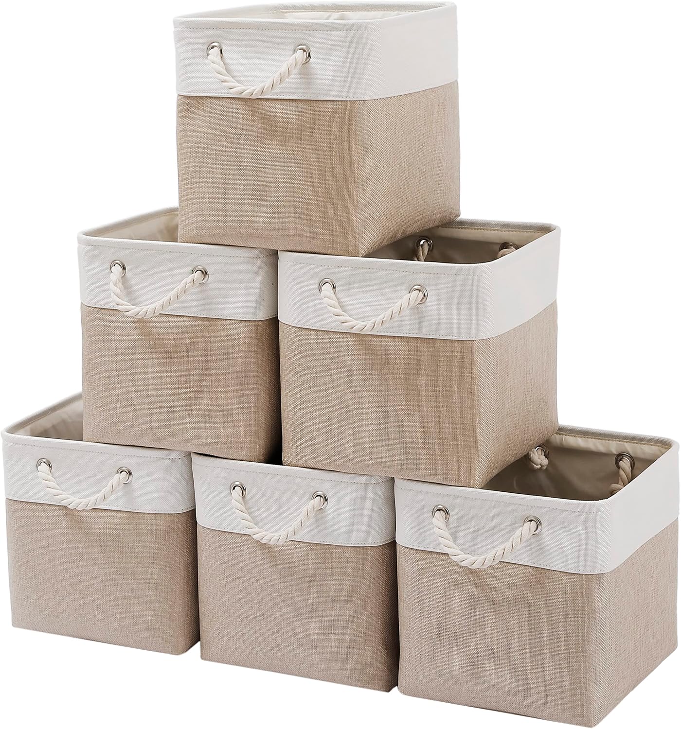 6 White Beige Fabric Storage Bins