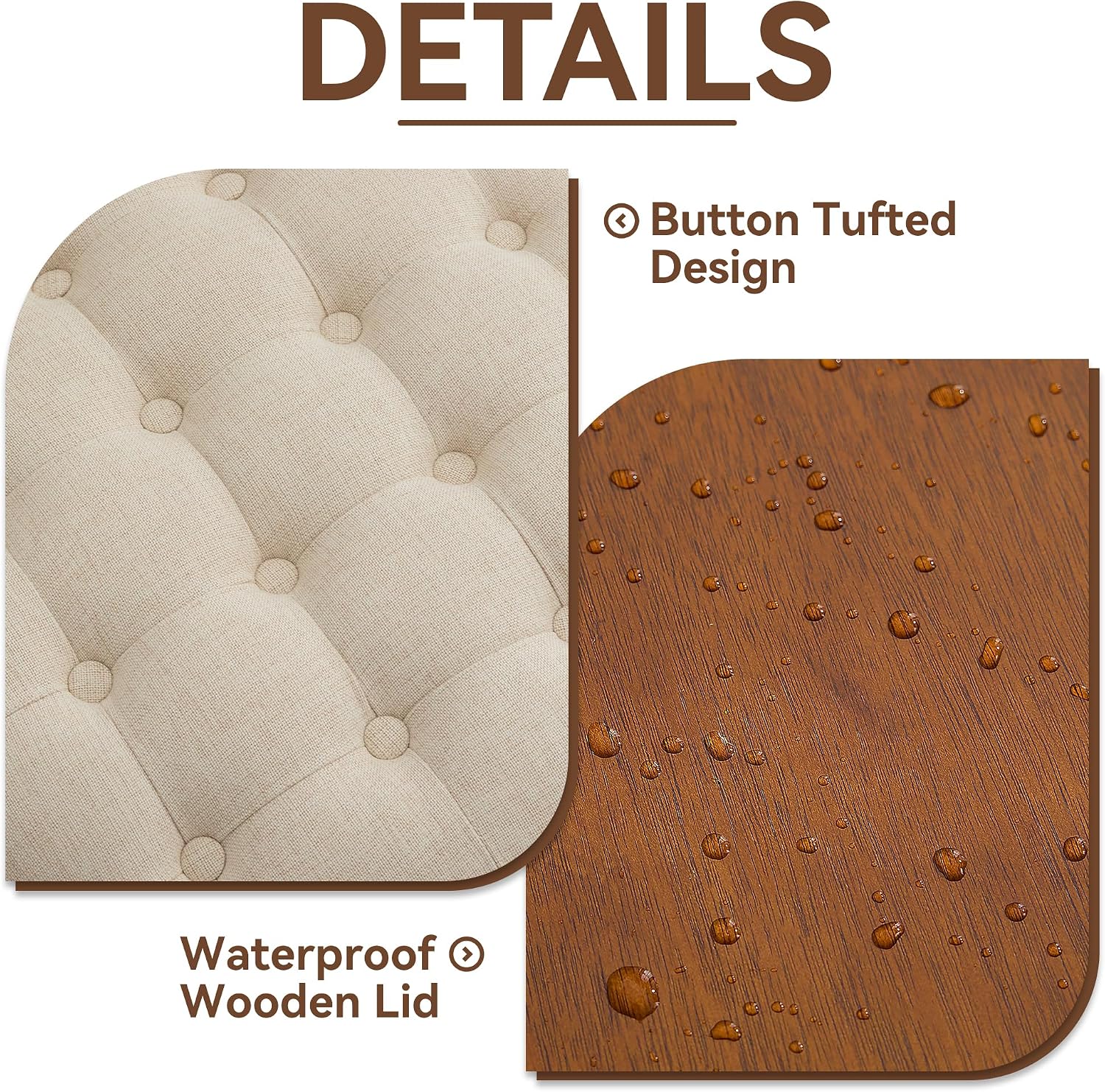 30" Khaki Tufted Round Storage Ottoman