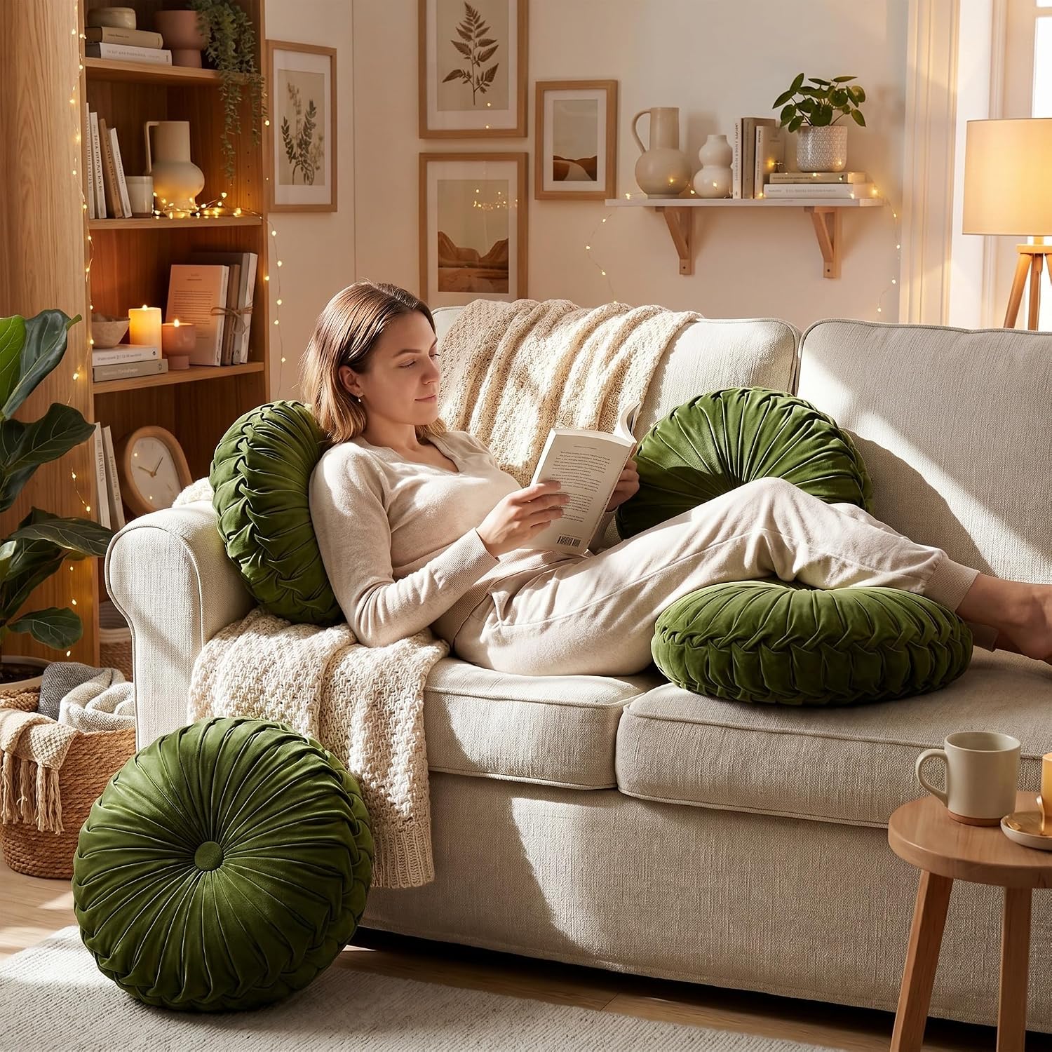 Olive Green Velvet Pumpkin Pillows 4 Pack